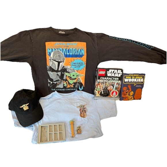 Star Wars Tops - 8 Items Star Wars Hans Yoda Mandolorian Grogu Shirts Pez Hat Books Ice Cube Tray